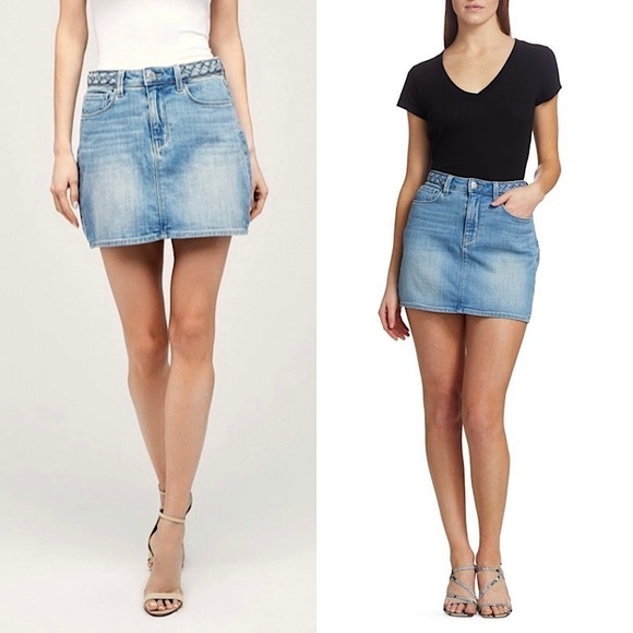 NWT L'AGENCE 90s Braided High Waist Distressed Stretch Denim Mini Jean Skirt 31 - Picture 1 of 11